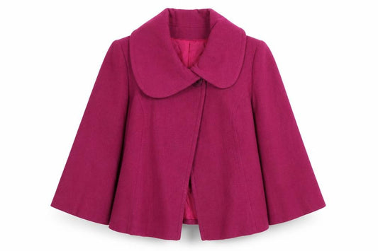 Front view of Evie Collection women’s purple jacket, size UK 14, button