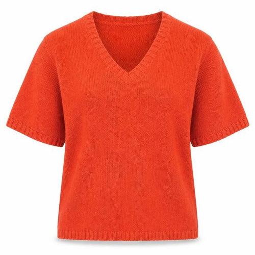 Essentials Womens Orange V-Neck Acrylic Pullover Jumper Size 14 - Size 14-16