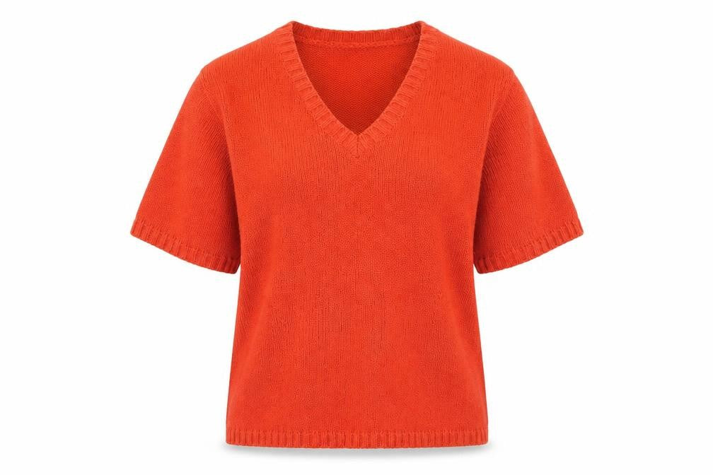 Essentials Womens Orange V-Neck Acrylic Pullover Jumper Size 14 - Size 14-16