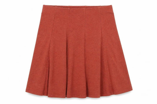 Front view of Garage women’s orange viscose pleated skirt, size XS, - elastic waist