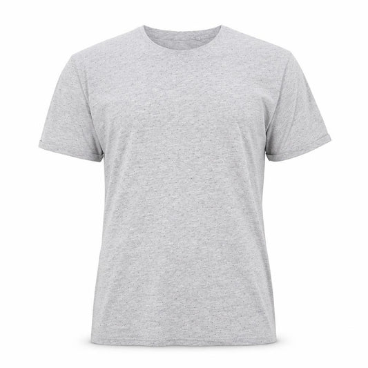 Front view of FSBN men’s grey polka dot cotton t-shirt, size M, round neck