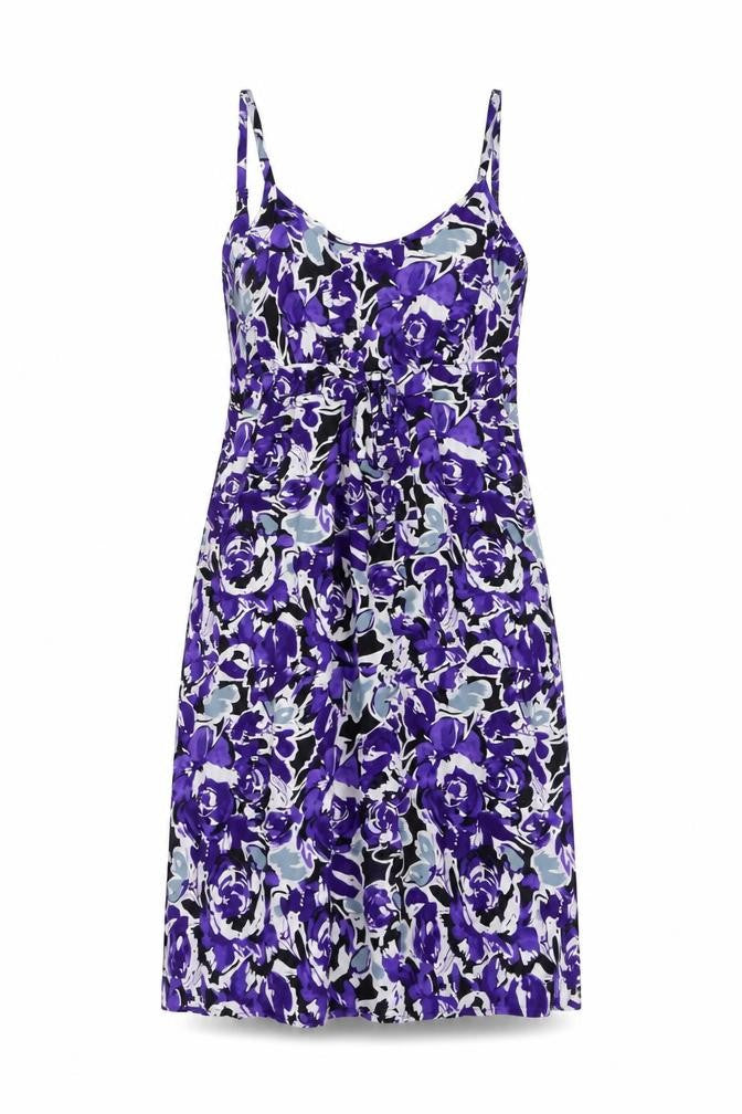 Rivera Womens Purple Floral Viscose Slip Dress Size 10 Scoop Neck Pullover