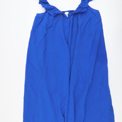 H&M Womens Blue Cotton Tank Dress Size XL V-Neck Pullover - Ruffle