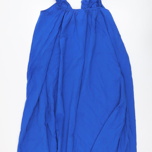 H&M Womens Blue Cotton Tank Dress Size XL V-Neck Pullover - Ruffle
