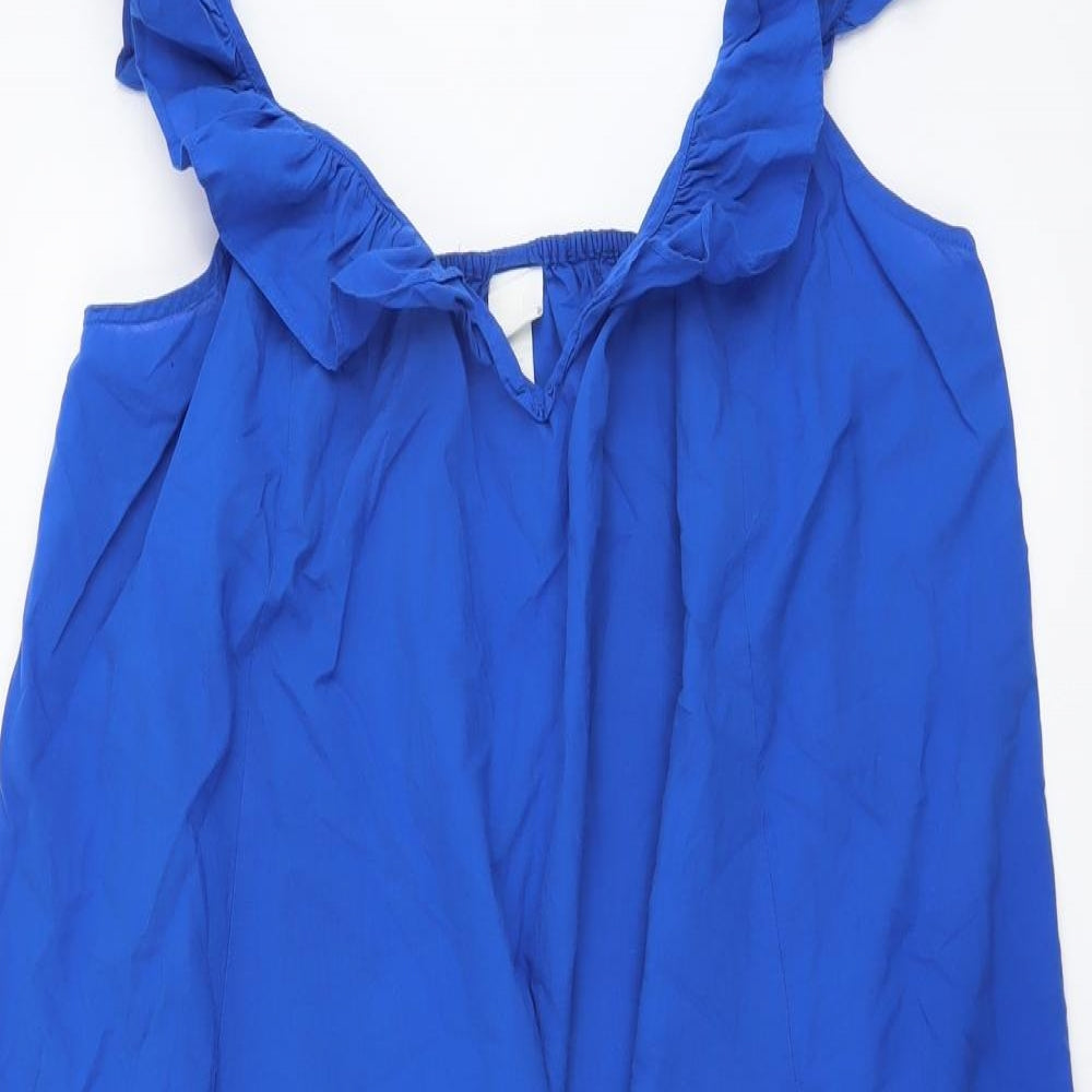 H&M Womens Blue Cotton Tank Dress Size XL V-Neck Pullover - Ruffle
