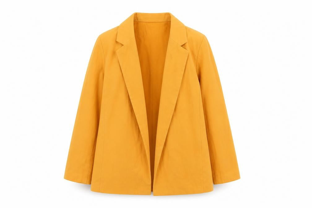 Front view of Primark women’s yellow jacket blazer, size UK 10, hook & eye