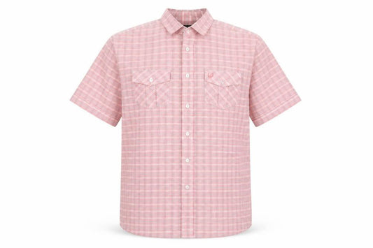 Lincoln Mens Pink Plaid Viscose Button-Up Size L Collared Button