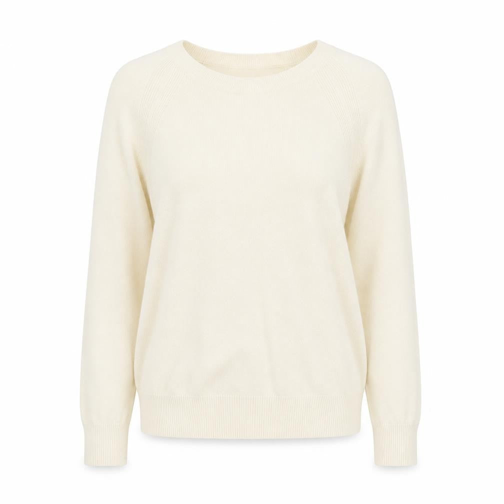 Front view of Marks & Spencer women’s ivory round neck acrylic jumper, size UK 8