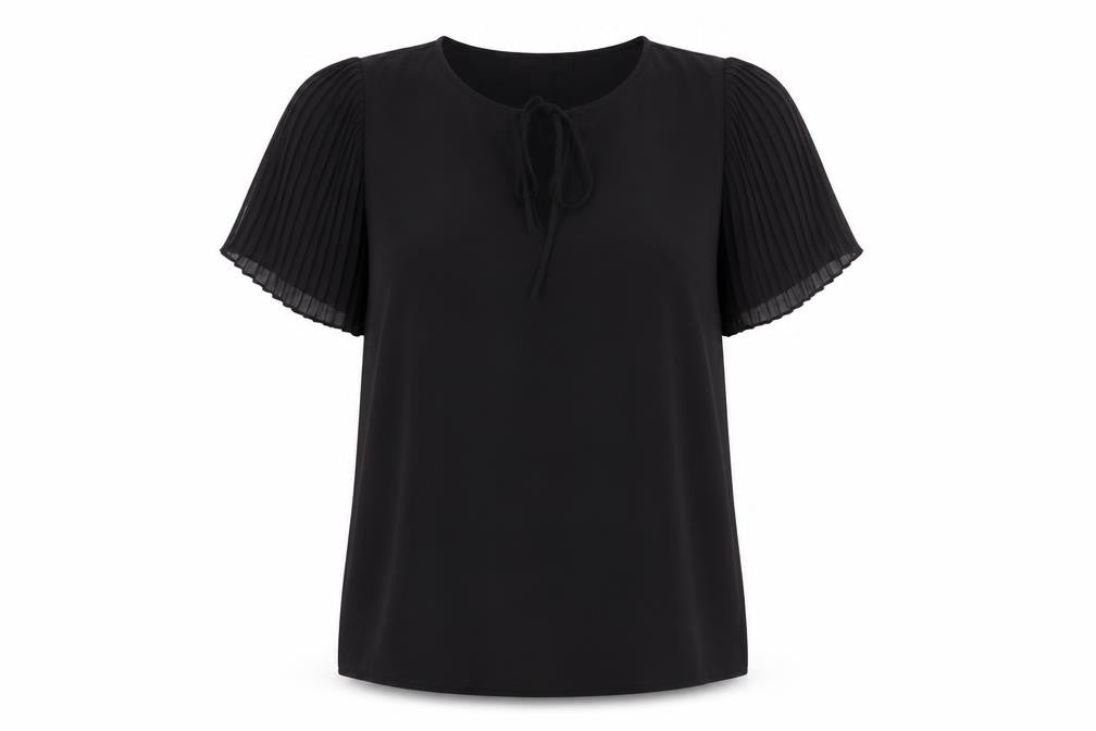 Front view of Atmosphere women’s black polyester basic blouse, size UK 12, v-neck