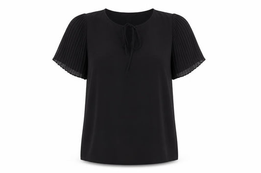 Front view of Atmosphere women’s black polyester basic blouse, size UK 12, v-neck