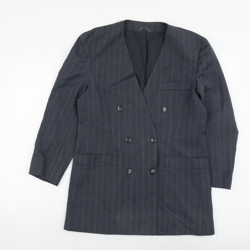 Simon Jersey Womens Blue Striped Wool Jacket Suit Jacket Size 12