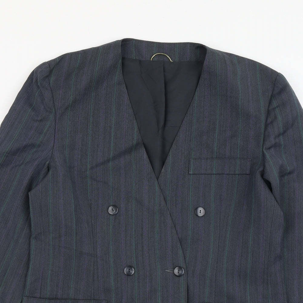 Simon Jersey Womens Blue Striped Wool Jacket Suit Jacket Size 12