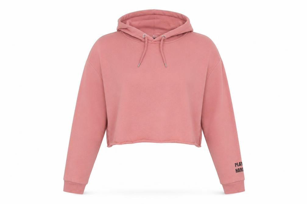Front view of H&M women’s pink cotton pullover hoodie, size M, pullover - work hard
