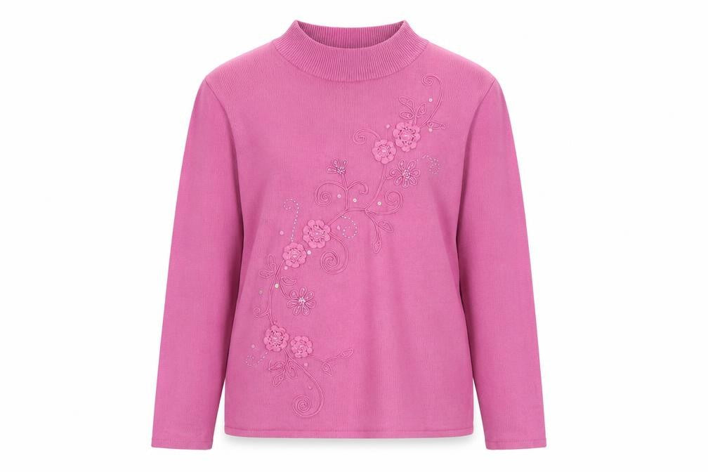 Fay Louise Womens Purple Mock Neck Floral Acrylic Pullover Jumper Size M