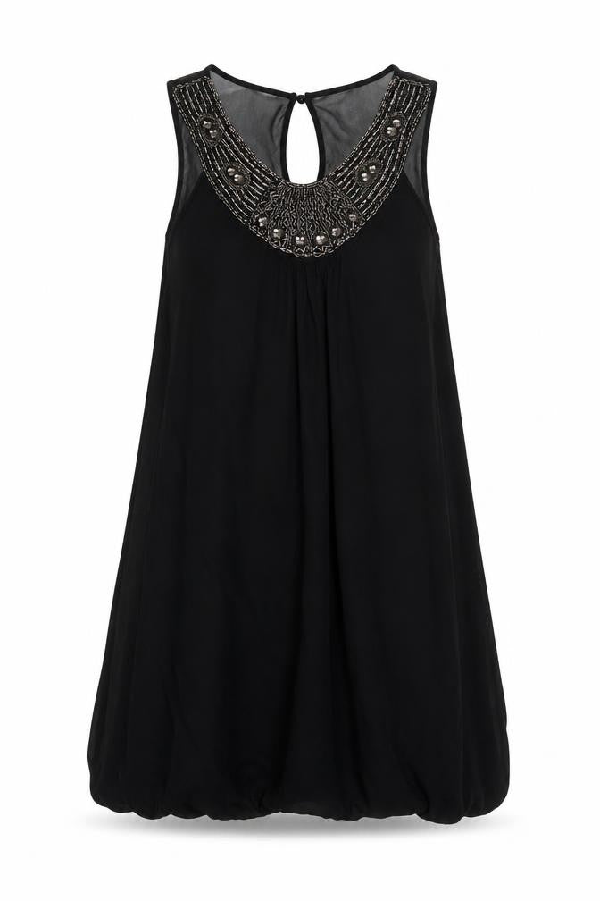 Miss Selfridge Womens Black Viscose Trapeze & Swing Size 10 Round Neck Button