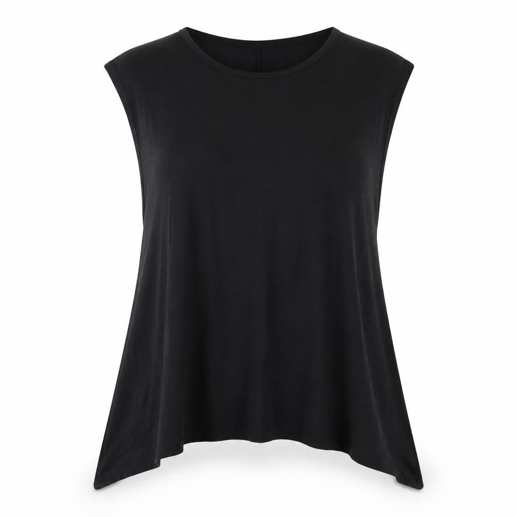 Front view of New Look women’s black viscose basic tank, size UK 10, round neck