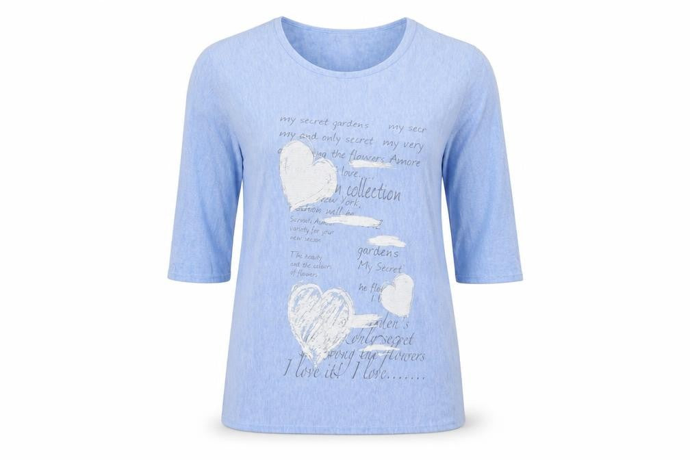 Front view of Senza Tempo women’s blue round neck viscose jumper, size M