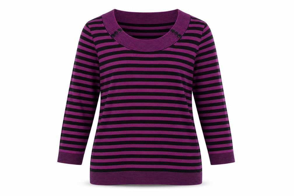 Front view of Precis women’s purple scoop neck striped viscose jumper, size M