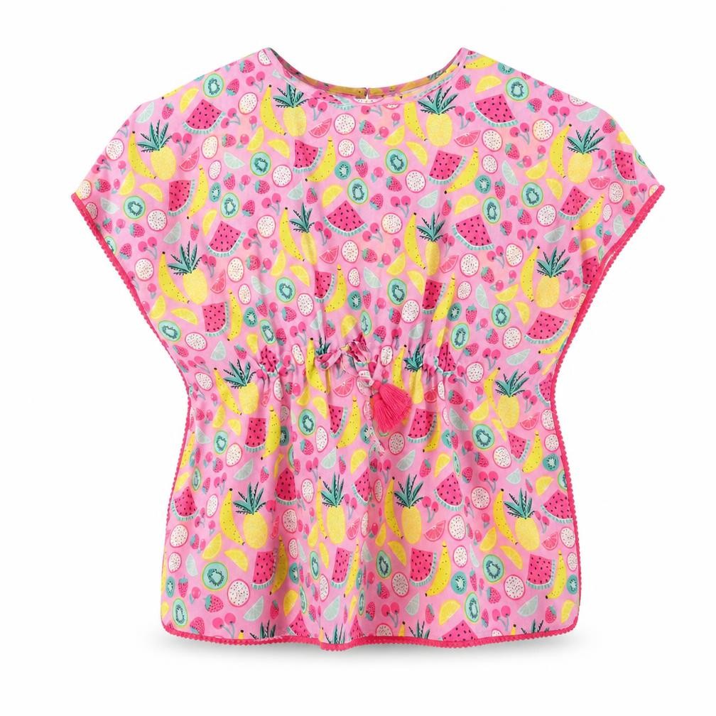 Front view of Primark girls’ pink geometric polyester a-line, size 4-5, years round neck button