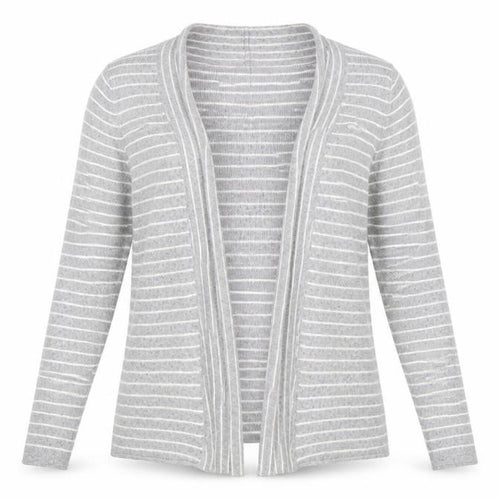 Linea Womens Grey V-Neck Striped Viscose Cardigan Jumper Size S