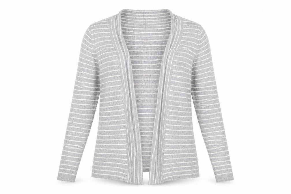Linea Womens Grey V-Neck Striped Viscose Cardigan Jumper Size S