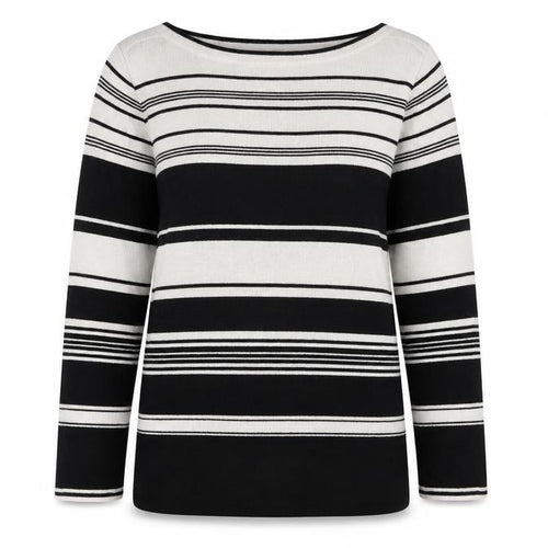 Berkertex Womens Black Boat Neck Striped Acrylic Pullover Jumper Size 12