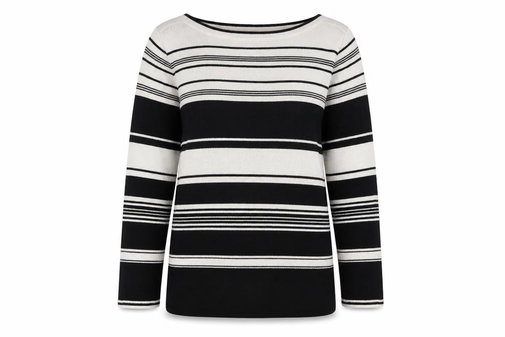 Berkertex Womens Black Boat Neck Striped Acrylic Pullover Jumper Size 12