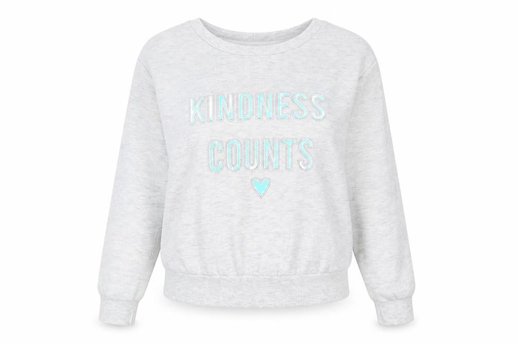 Front view of New Look women’s grey polyester pullover sweatshirt, size S, pullover - kindess counts