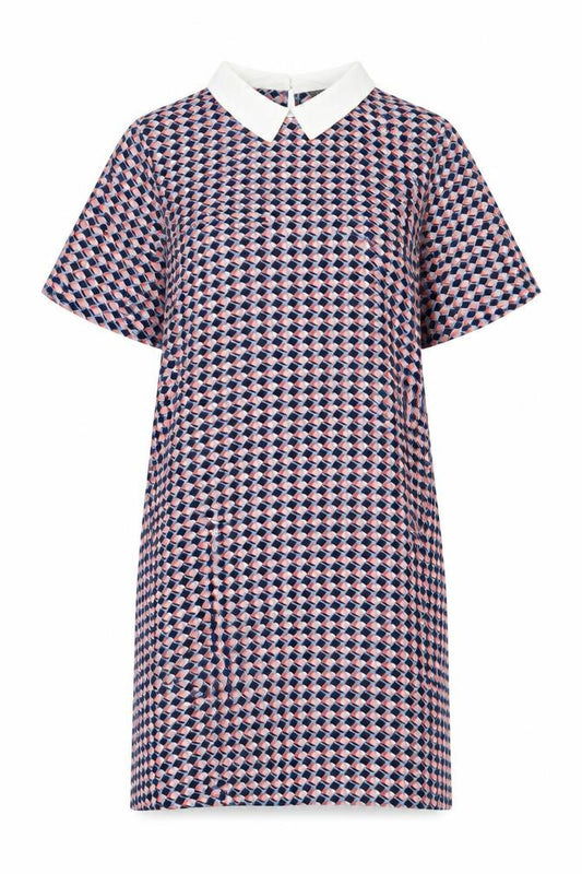 Front view of Papaya women’s multicoloured geometric polyester shift, size UK 14, collared button