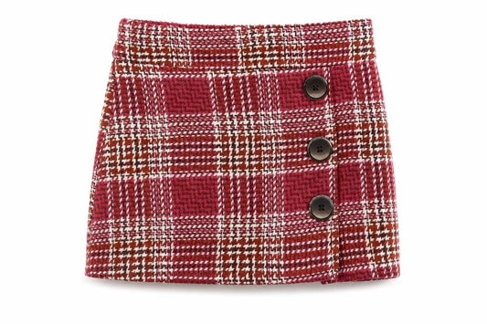 Matalan Girls Red Plaid Polyester A-Line Skirt Size 4 Years Regular Pull On