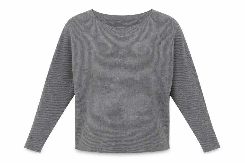 Front view of Sleek Chic women’s grey round neck acrylic jumper, size M