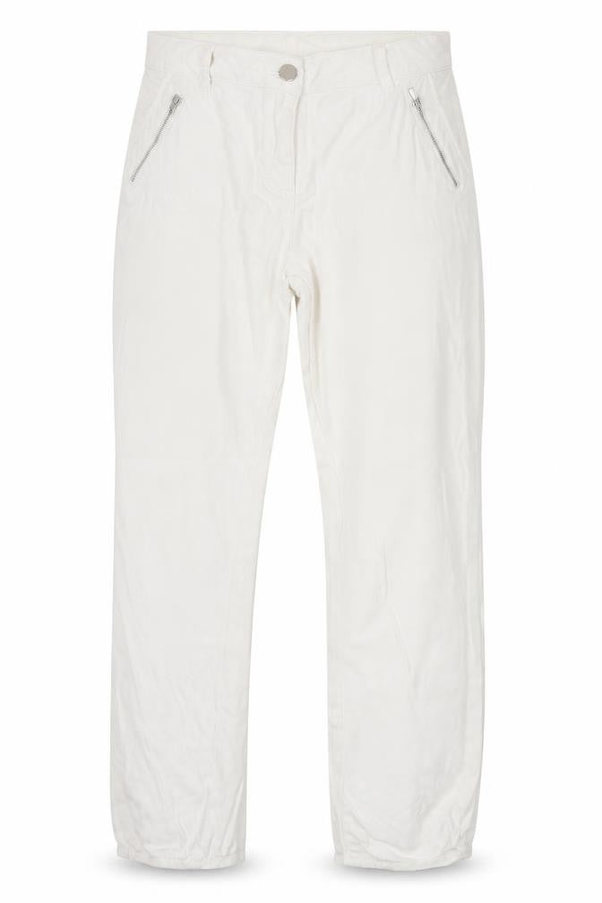 Front view of M&Co women’s white cotton straight jeans, size UK 10, regular zip