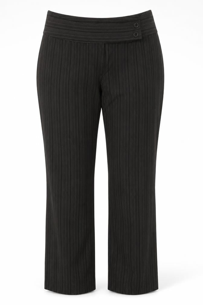 Front view of AMARANTO women’s brown striped polyester trousers, size UK 18, regular zip