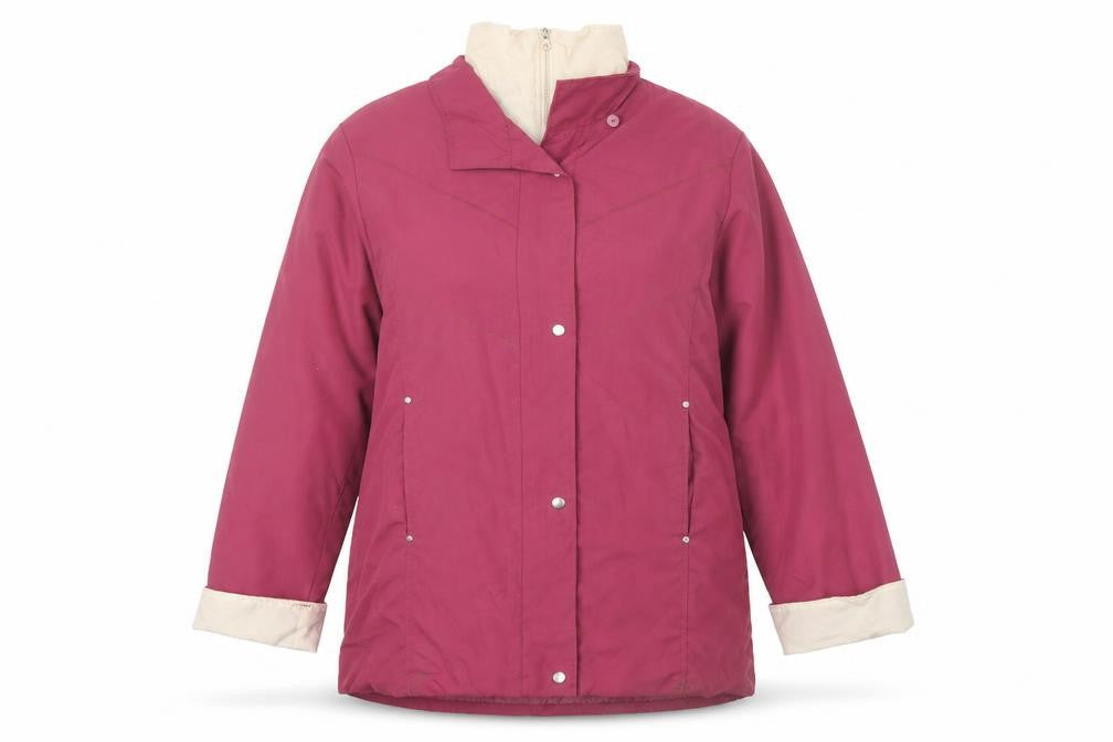 Front view of Gabriella Vicenga women’s pink jacket, size UK 16, zip