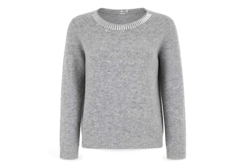 Front view of Primark women’s grey scoop neck acrylic jumper, size L