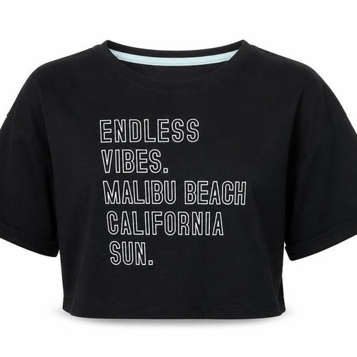 George Girls Black Cotton Basic T-Shirt Size 6-7 Years Round Neck Pullover - Malibu Beach Endless Vibes