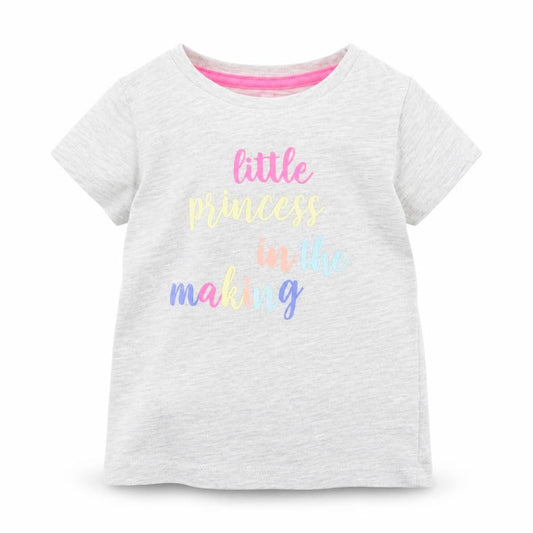 Front view of Pep&Co girls’ grey cotton pullover t-shirt, size 9-12, months boat neck pullover - little princess