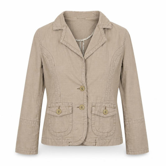 Front view of Dorothy Perkins women’s brown jacket, size UK 10, button