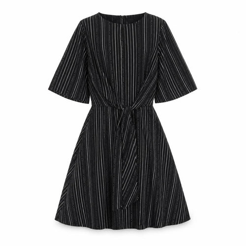 Papaya Womens Black Striped Polyester Fit & Flare Size 8 Boat Neck Zip