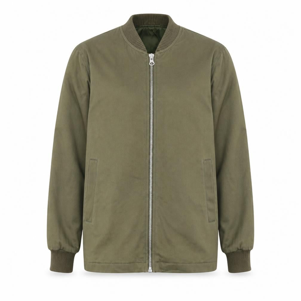 Front view of ASOS men’s green jacket, size XS, zip