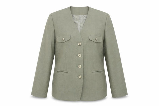 Front view of Michael H women’s green polyester jacket blazer, size UK 16