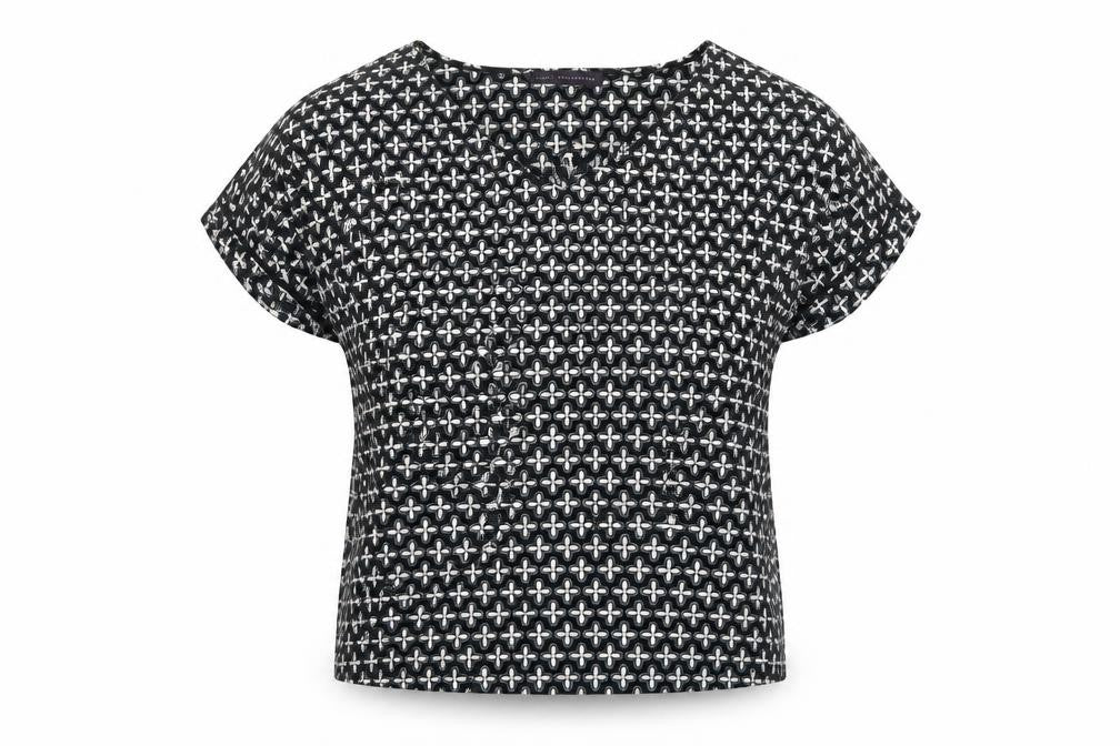 Marks & Spencer Womens Black Geometric Polyester Basic Blouse Size 10 V-Neck