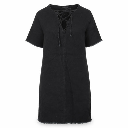 Lily Loves Womens Black Cotton Shift Size 8 V-Neck Lace Up