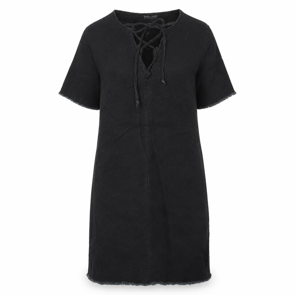 Lily Loves Womens Black Cotton Shift Size 8 V-Neck Lace Up