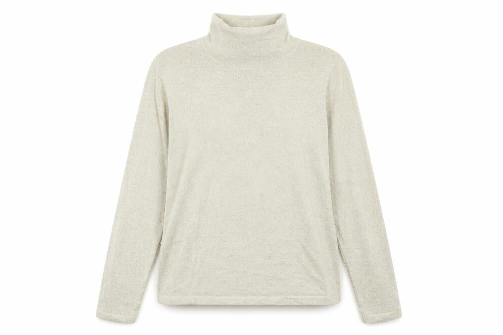 Front view of Talbots women’s gold mock neck cotton jumper, size M
