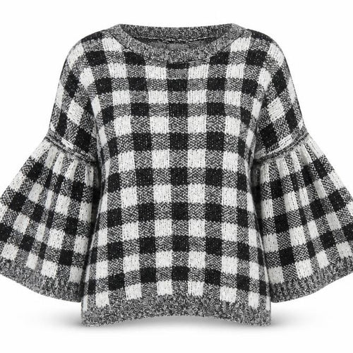 F&F Womens Black Round Neck Check Cotton Pullover Jumper Size 6