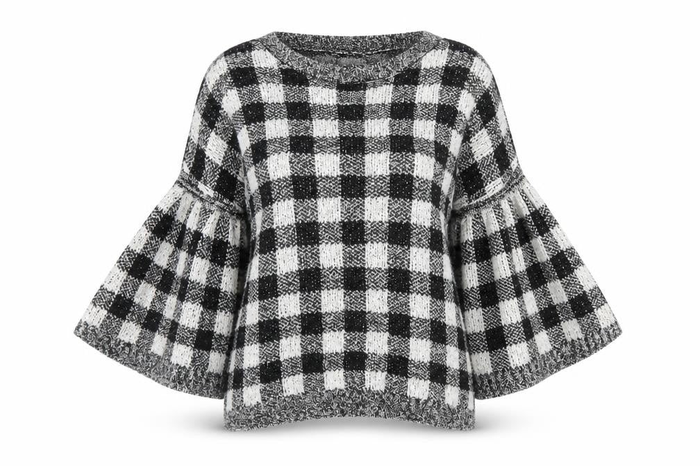 F&F Womens Black Round Neck Check Cotton Pullover Jumper Size 6