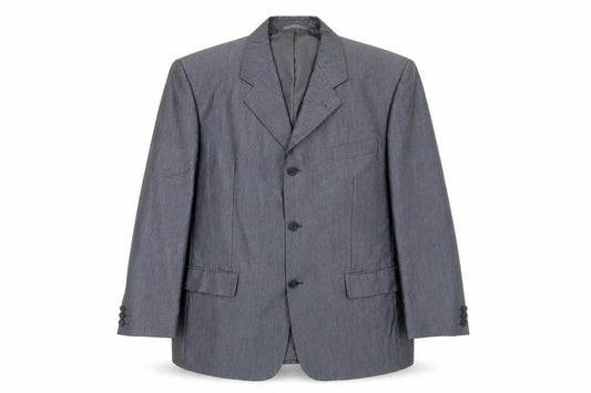 Front view of ALS men’s blue polyester jacket blazer, size 44, regular