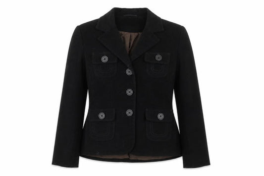 Front view of Next women’s black jacket, size UK 8, button