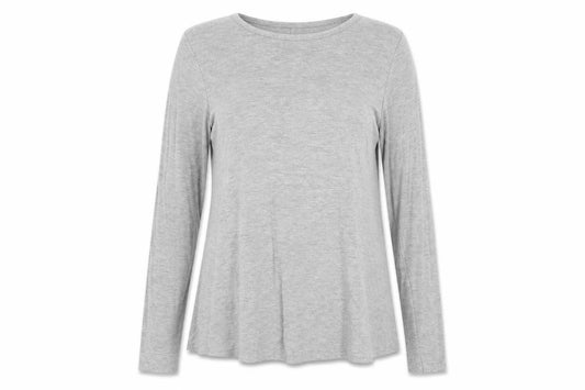 Front view of Boohoo women’s grey polyester basic t-shirt, size UK 6, round neck